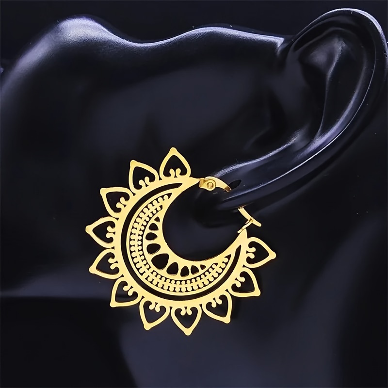 Women's Boho-Chic Golden Lotus Mandala Hoop Earrings